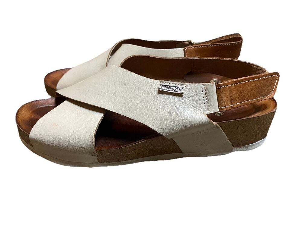 Pikolinos Mahon Bone Leather Wedge Sandals 40 EU 9.5 US Boho Comfort Slingback